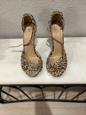 Leopard-Print Knotted Ankle-Strap Heels - Beige